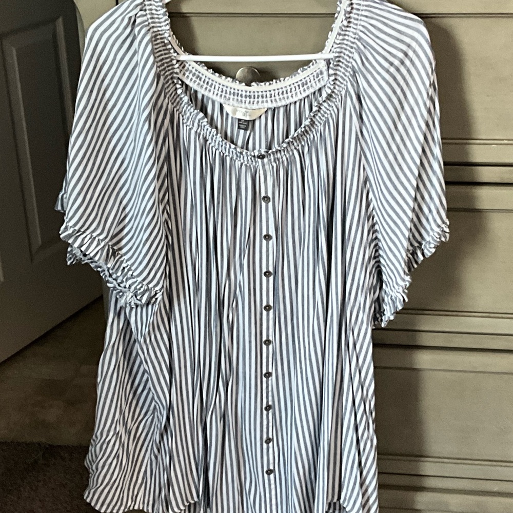 Terra & Sky Blue and White Striped Blouse